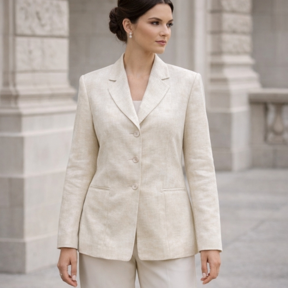 New Designer Blazer Nipon ivory/gold Tonal Neutral  Linen Blend sz 10